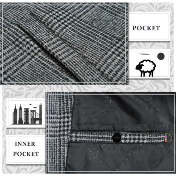 Men's Wool Peacoat Winter Buttons Jacket Windproof Classic Pea Coat - Picture 5 of 7